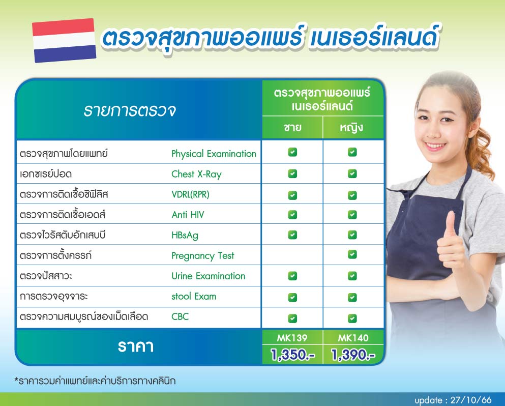 รายการตรวจและราคา ตรวจสุขภาพออแพร์ au pair เนเธอร์แลนด์ รายการตรวจและราคา ตรวจสุขภาพออแพร์ au pair เนเธอร์แลนด์