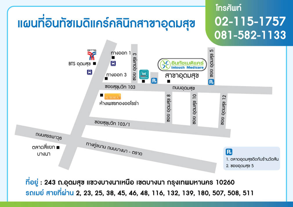 แผนที่อินทัชเมดิแคร์คลินิกสาขาอุดมสุข แผนที่อินทัชเมดิแคร์คลินิกสาขาอุดมสุข
