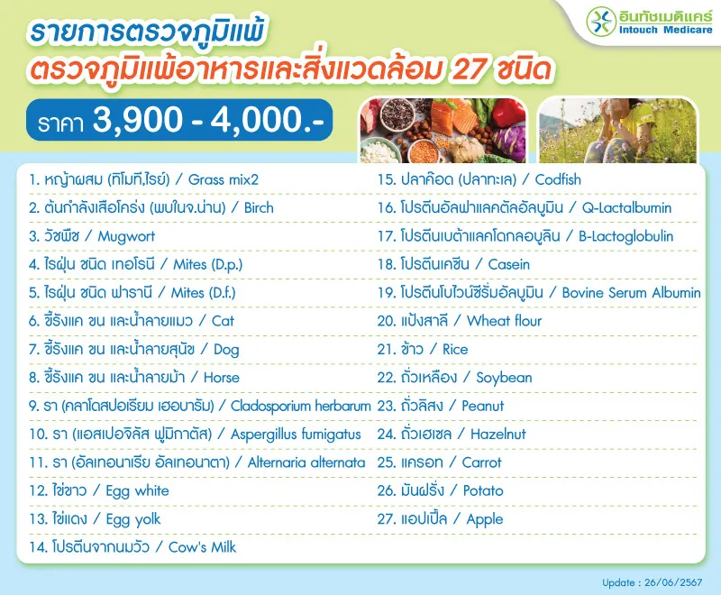 ตรวจภูมิแพ้อาหารและสิ่งแวดล้อม 27 ชนิด