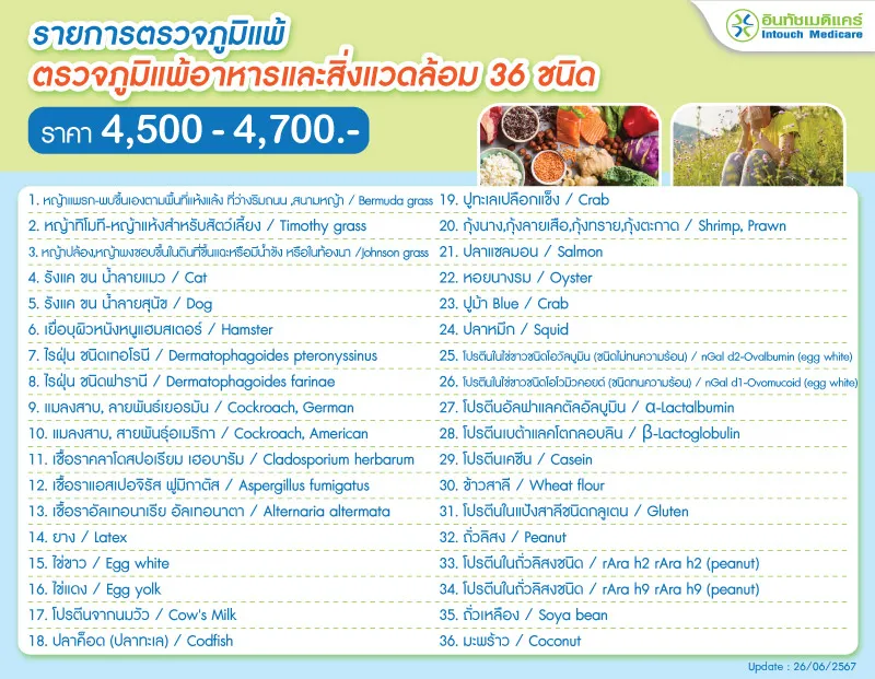 ตรวจภูมิแพ้อาหารและส่งแวดล้อม 36 ชนิด ตรวจภูมิแพ้อาหารและส่งแวดล้อม 36 ชนิด